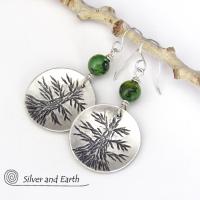 Sterling Silver Tree Earrings with Green Jade - Tree of Life Nature Jewelry