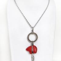 Zuni Bear Red Jasper Dreamcatcher Necklace with Silver Pewter Circle & Feather - Southwestern Style Jewelry 