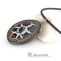 Large Chunky Septarian Fossil Stone Pendant Necklace - Ancient Natural Fossil Jewelry for Men and Women