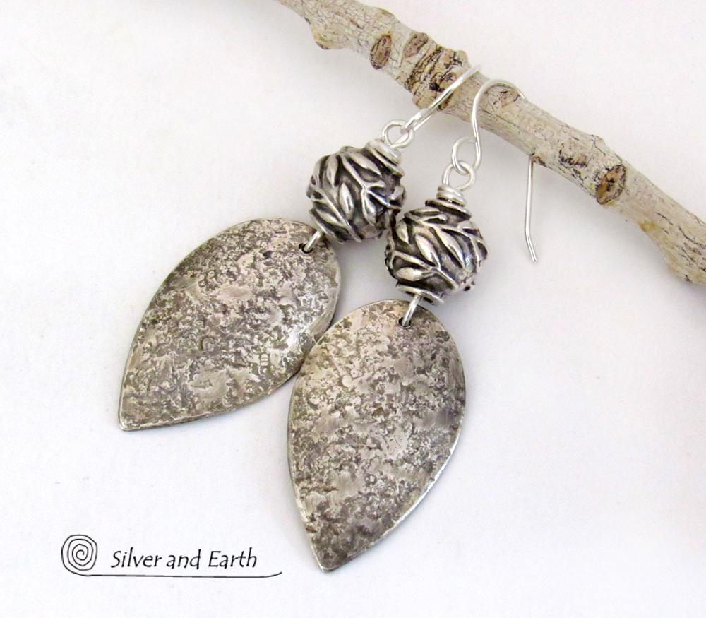 Modern Sterling Silver Leaf Earrings -  Nature Jewelry Gifts for Women