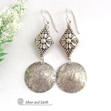 Handcrafted Sterling Silver Earrings with Flower Beads - Nature Jewelry Gifts for Women