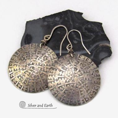 Big Bold Sterling Silver Earrings with Hand Stamped Texture - Artisan Handcrafted Modern Silver Jewelry