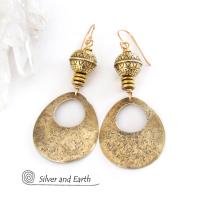 Gold Brass Hoop Earrings with Tribal Beads - Modern Chic Jewelry