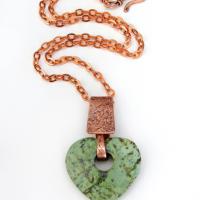 Heart Shaped African Turquoise Stone Necklace with Copper - Anniversary Gifts for Women