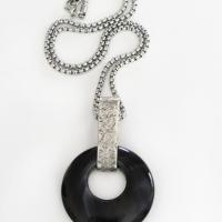 Modern Sterling Silver Necklace with Round Black Onyx Gemstone - Handmade Artisan Sterling Jewelry