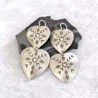 Large Sterling Silver Heart Concho Earrings - Vintage Southwestern Jewelry