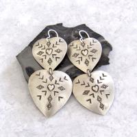 Large Sterling Silver Heart Concho Earrings - Vintage Southwestern Jewelry