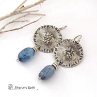 Textured Sterling Silver Earrings with Blue Kyanite Dangles - Artisan Handcrafted Sterling and Gemstone Jewelry