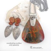 Sterling Silver Dangle Earrings with Natural Red Creek Jasper Stones
