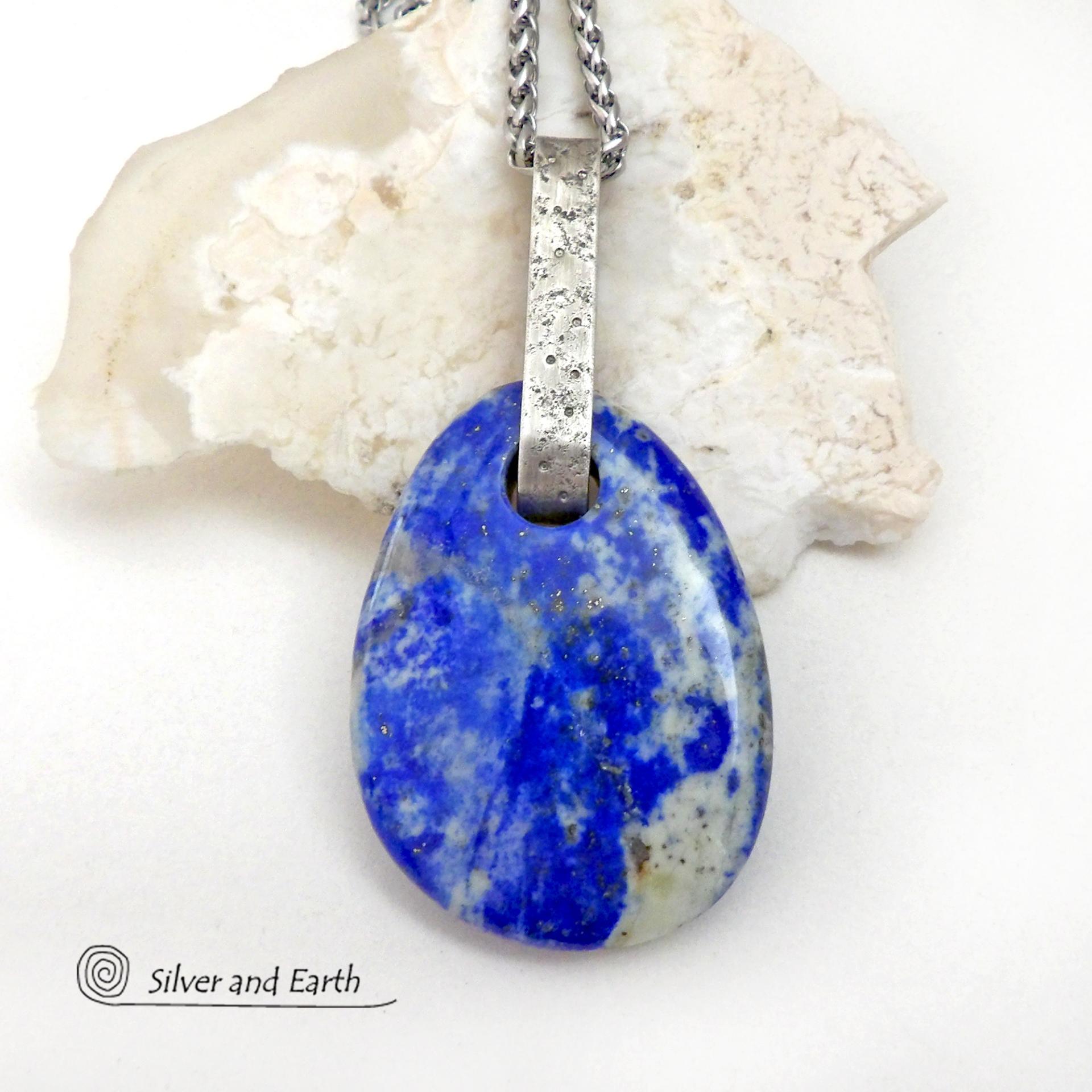 Blue Lapis Lazuli Sterling Silver Pendant Necklace - One of a Kind Modern Natural Gemstone Jewelry