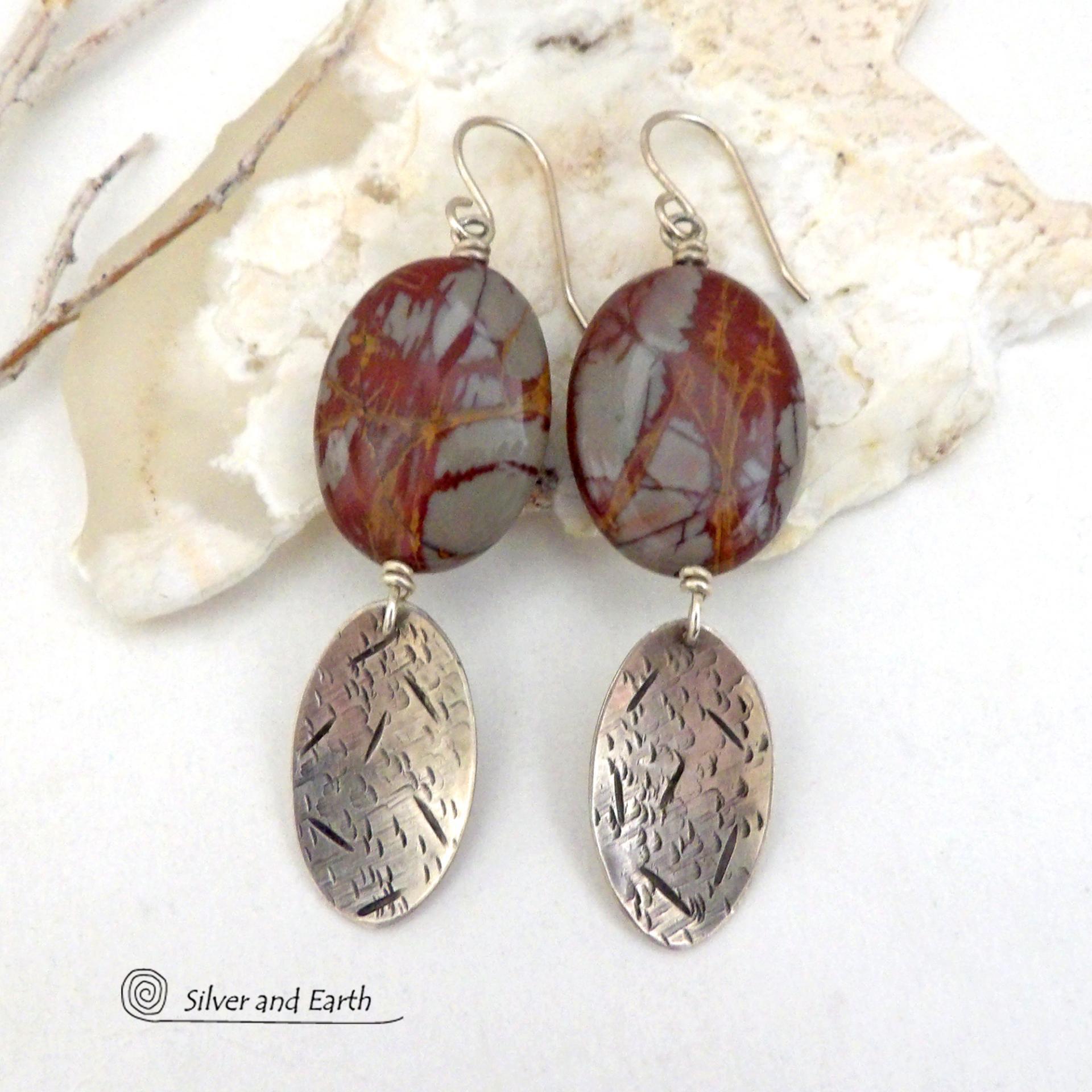 Australian Noreena Jasper Gemstone Sterling Silver Earrings - One of a Kind Natural Stone Jewelry