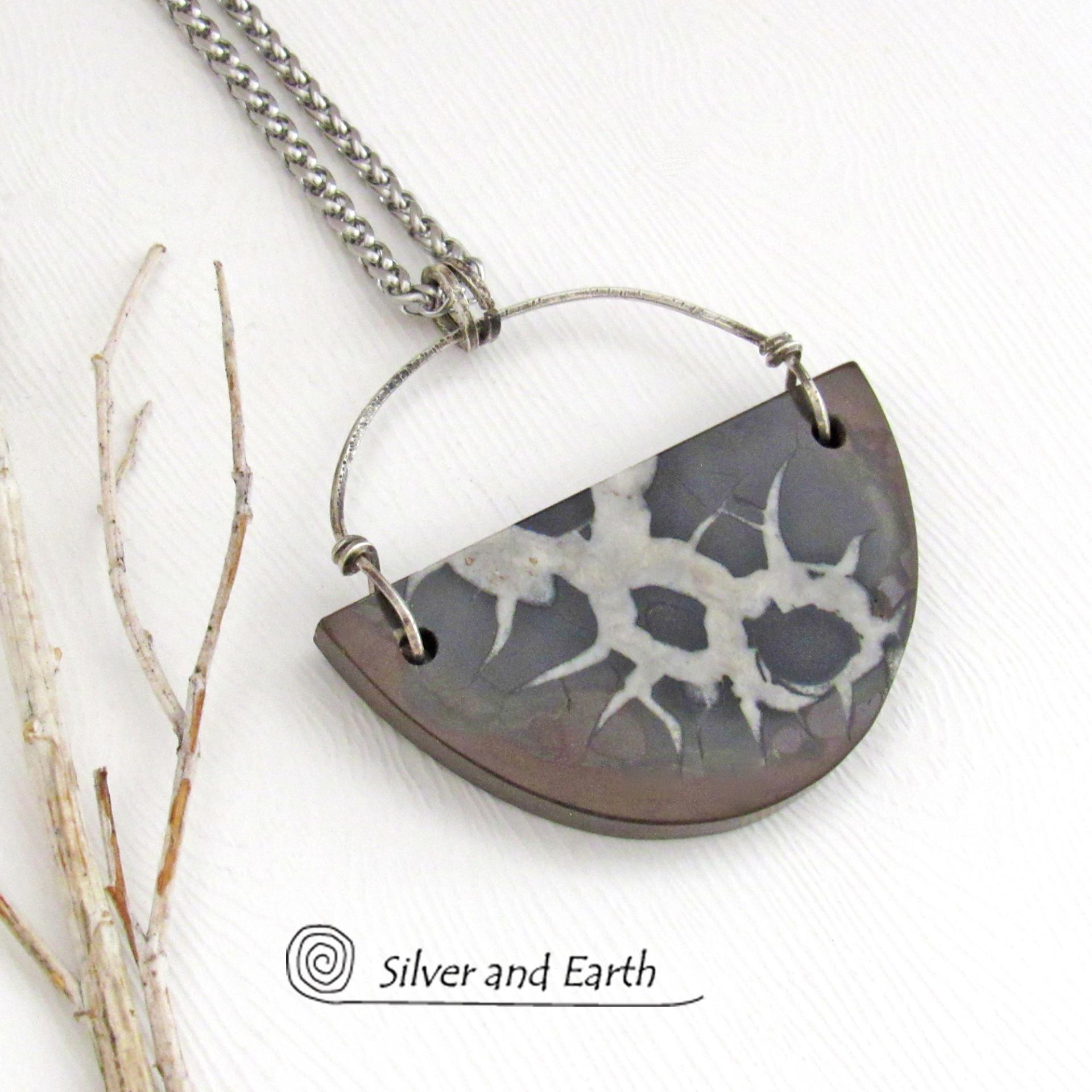 Septarian Fossil Stone Pendant Necklace - Ancient Natural Fossil Jewelry for Men and Women