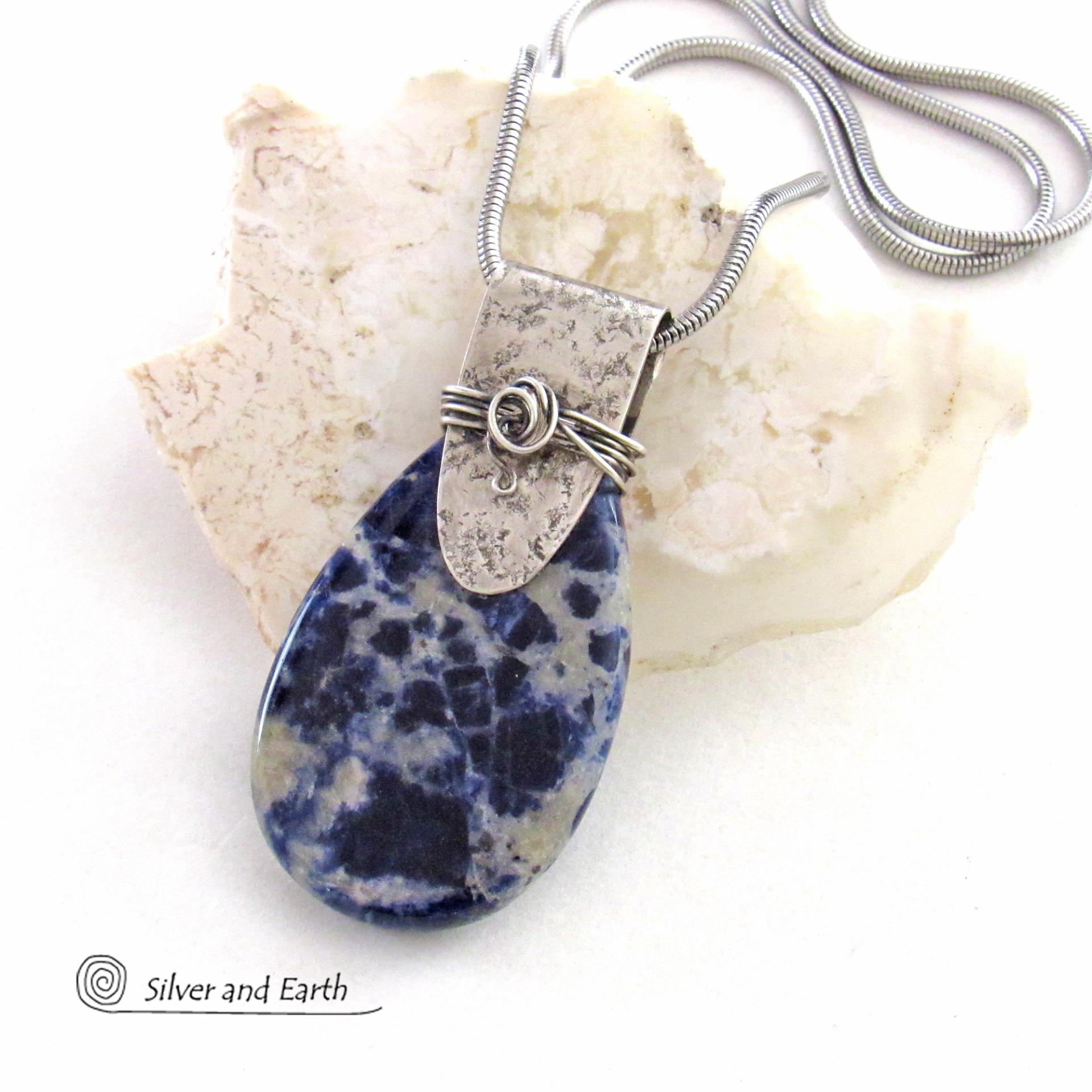 Blue Sodalite Sterling Silver Necklace - Unique Artisan Handcrafted Natural Gemstone Jewelry