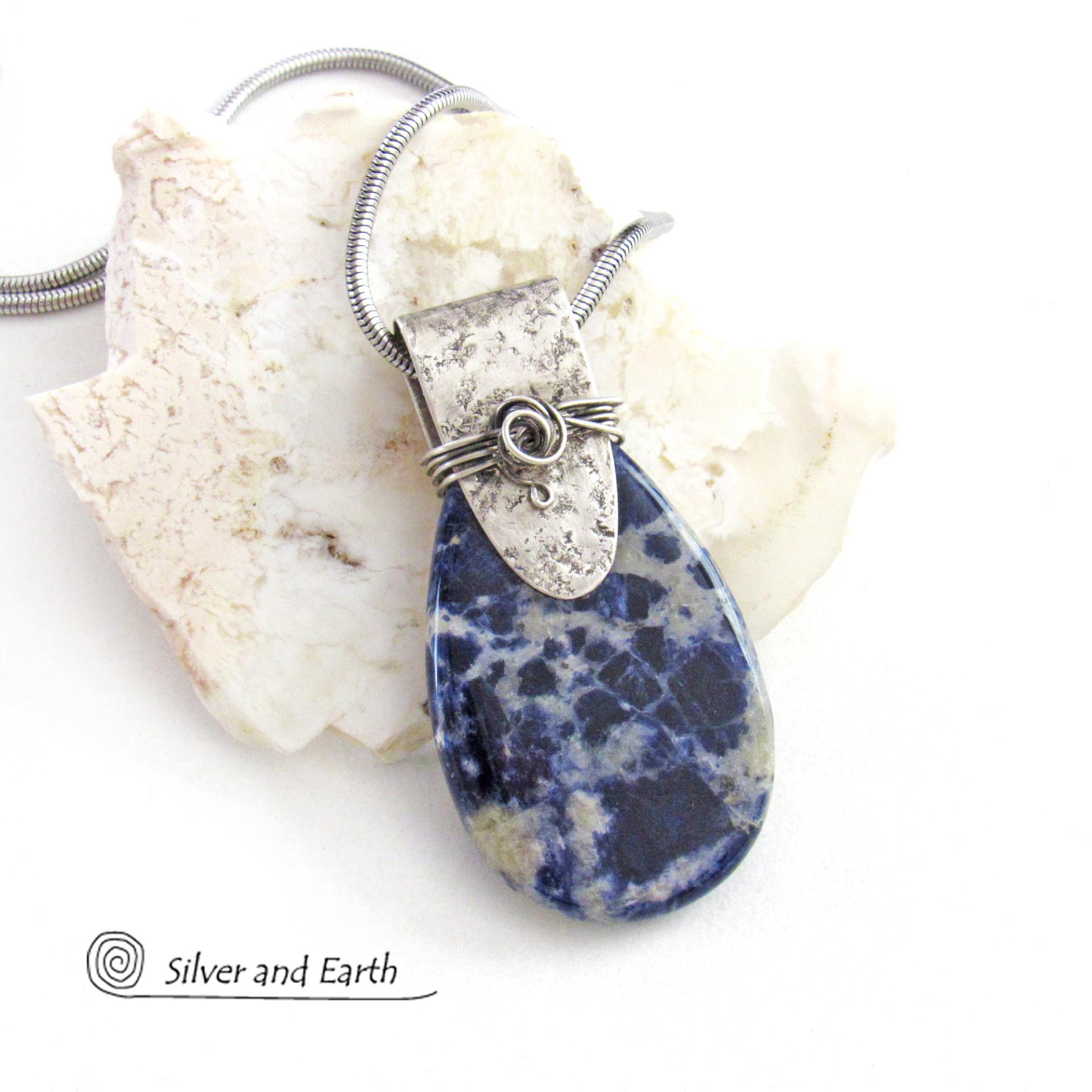 Blue Sodalite Sterling Silver Necklace - Unique Artisan Handcrafted Natural Gemstone Jewelry