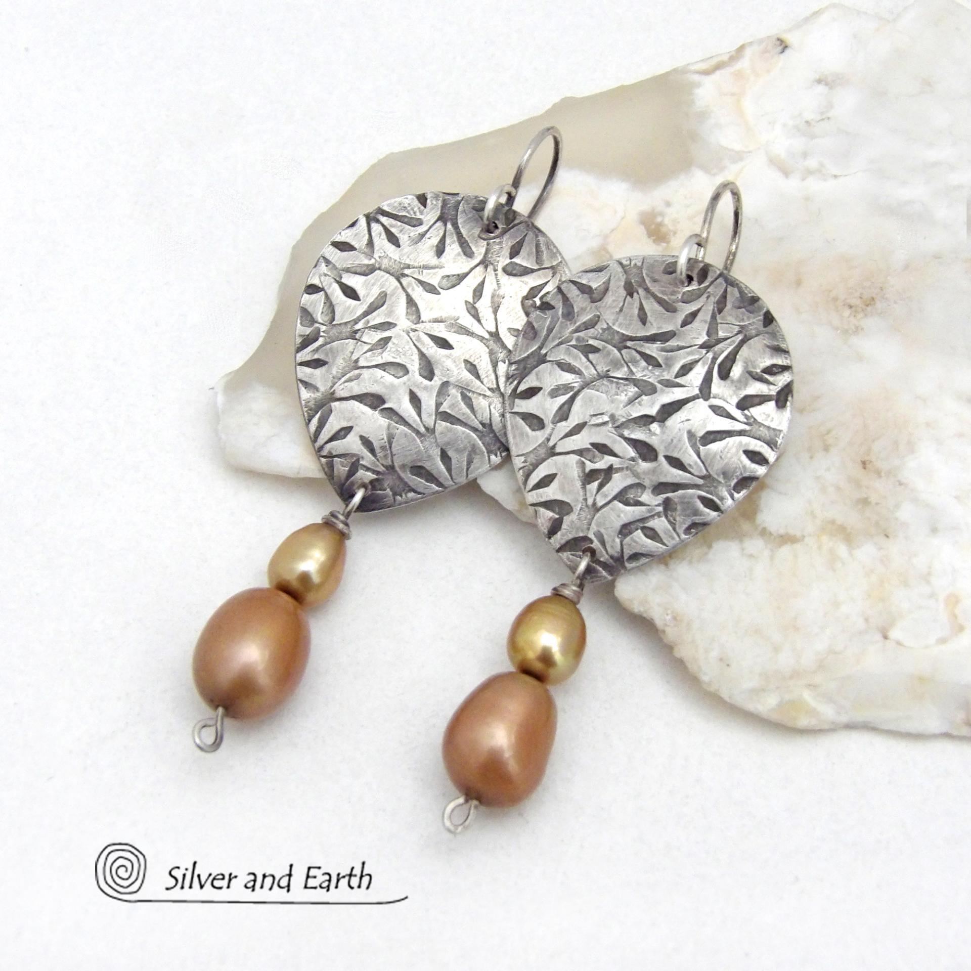 Modern Dressy Sterling Silver Earrings with Gold Freshwater Pearls