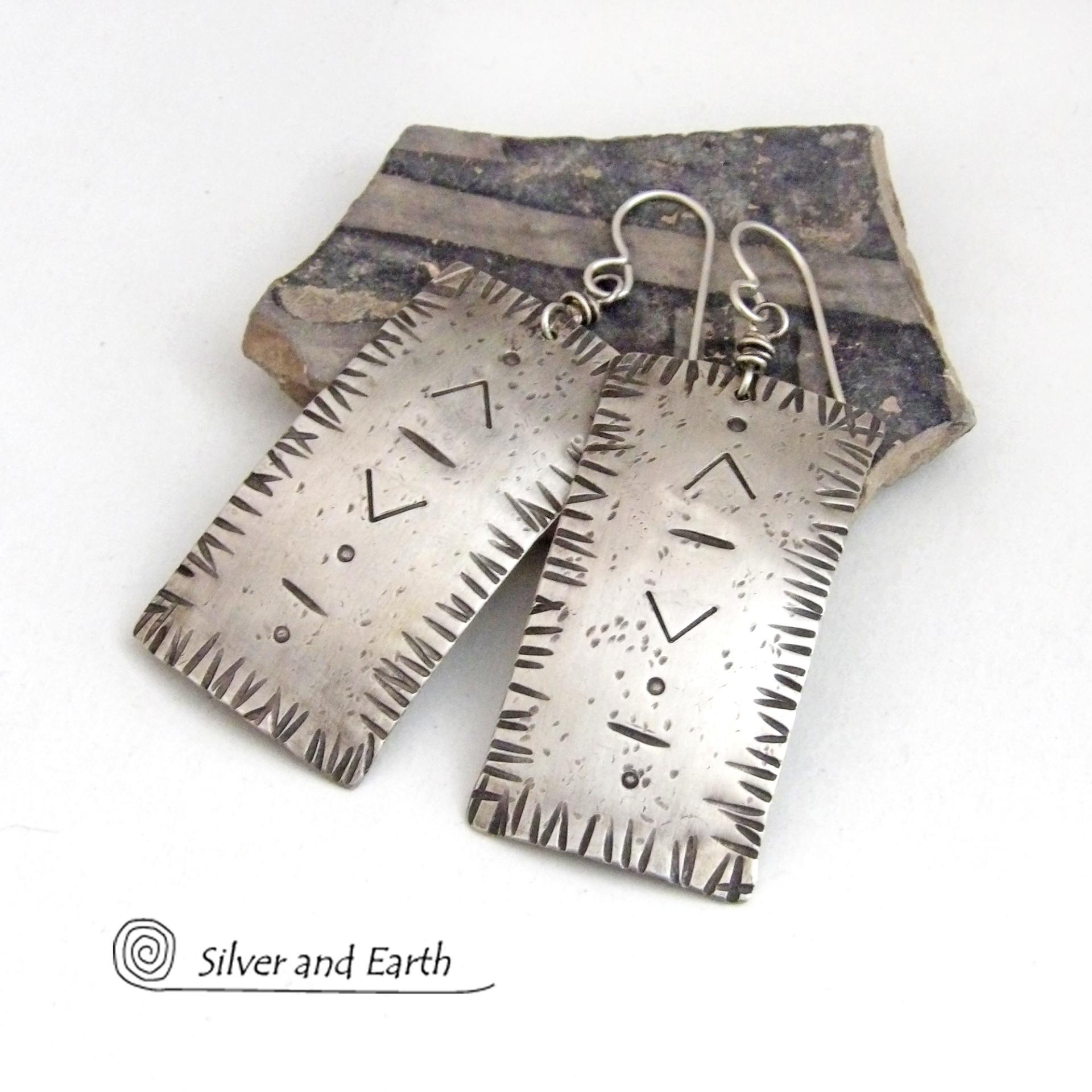 Hand Stamped Sterling Silver Earrings with a Modern Southwestern Tribal Flair