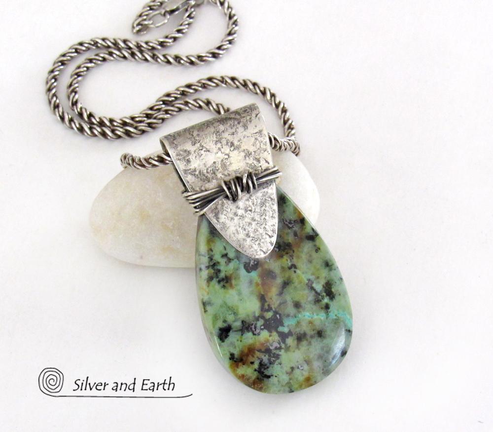 African Turquoise Sterling Silver Necklace - Unique Handcrafted Silver & Stone Jewelry