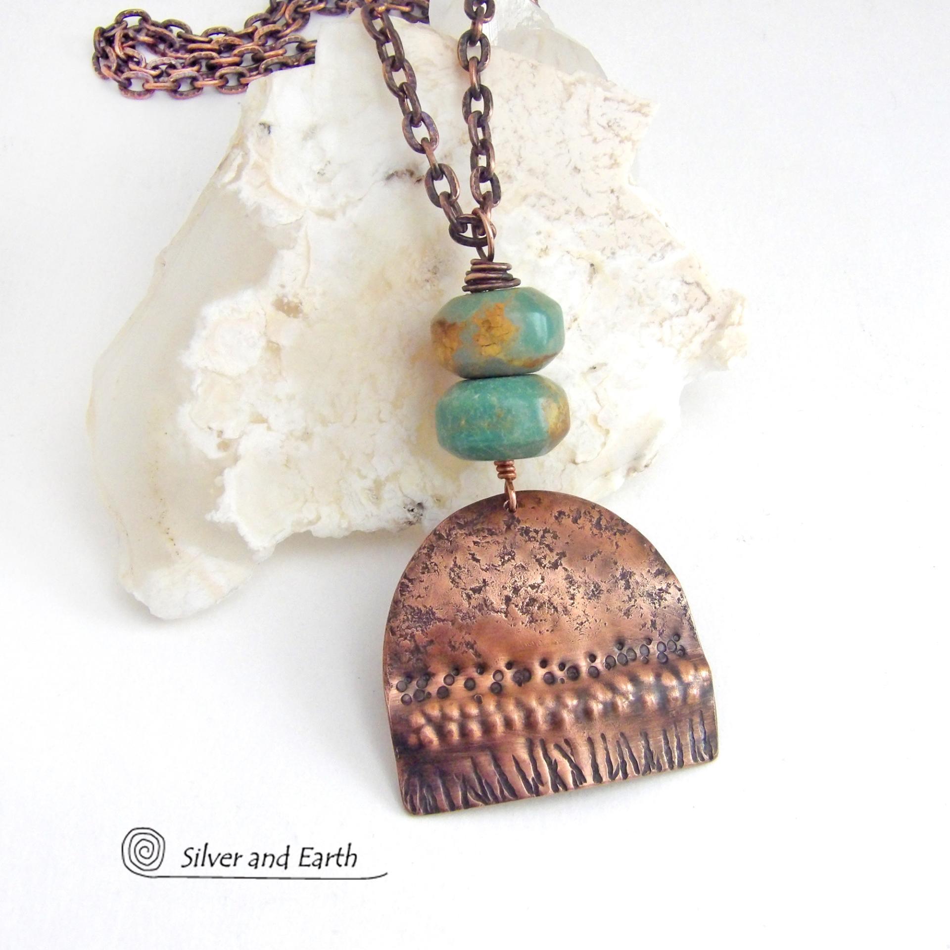 Boho Chic Copper Necklace with Natural Turquoise Stones - Rustic Earthy Bohemian Jewelry