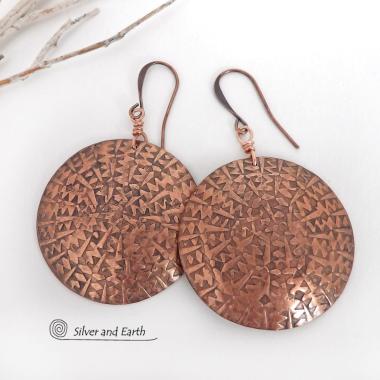Big Bold Copper Earrings with Unique Texture - Handmade Solid Copper Jewelry
