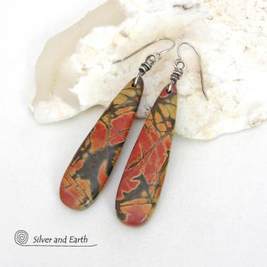 Long Red Creek Jasper Earrings - Earthy Natural Stone Jewelry