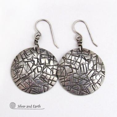 Modern Sterling Silver Earrings with Hand Stamped Texture - Jewelry for Everyday Wear 