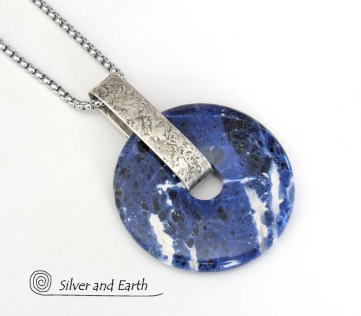 Blue Sodalite Gemstone Sterling Silver Pendant Necklace with Chain | Silver  and Earth Jewelry
