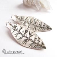 Sterling Silver Leaf Earrings - Modern Contemporary Nature Jewelry