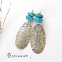 Big Long Sterling Silver & Turquoise Earrings - Artisan Sterling Silver Jewelry
