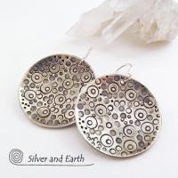 Sterling Silver Dangle Earrings with Intricate Hand Stamped Design