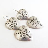 Large Sterling Silver Heart Concho Earrings - Vintage Southwestern Jewelry