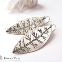 Sterling Silver Leaf Earrings - Modern Contemporary Nature Jewelry