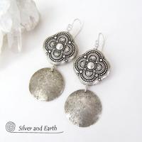 Sterling Silver Dangle Earrings with Moroccan Style Beads - Ornate Exotic Silver Jewelry