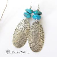 Big Long Sterling Silver & Turquoise Earrings - Artisan Sterling Silver Jewelry