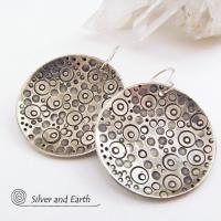 Sterling Silver Dangle Earrings with Intricate Hand Stamped Design