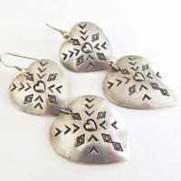 Large Sterling Silver Heart Concho Earrings - Vintage Southwestern Jewelry