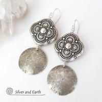 Sterling Silver Dangle Earrings with Moroccan Style Beads - Ornate Exotic Silver Jewelry