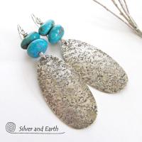 Big Long Sterling Silver & Turquoise Earrings - Artisan Sterling Silver Jewelry