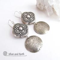 Sterling Silver Dangle Earrings with Moroccan Style Beads - Ornate Exotic Silver Jewelry