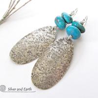 Big Long Sterling Silver & Turquoise Earrings - Artisan Sterling Silver Jewelry