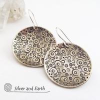 Sterling Silver Dangle Earrings with Intricate Hand Stamped Design