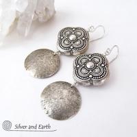 Sterling Silver Dangle Earrings with Moroccan Style Beads - Ornate Exotic Silver Jewelry