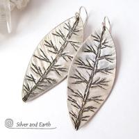 Sterling Silver Leaf Earrings - Modern Contemporary Nature Jewelry