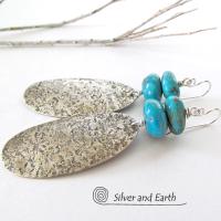 Big Long Sterling Silver & Turquoise Earrings - Artisan Sterling Silver Jewelry