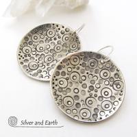 Sterling Silver Dangle Earrings with Intricate Hand Stamped Design