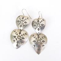 Large Sterling Silver Heart Concho Earrings - Vintage Southwestern Jewelry