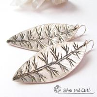 Sterling Silver Leaf Earrings - Modern Contemporary Nature Jewelry