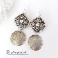 Sterling Silver Dangle Earrings with Moroccan Style Beads - Ornate Exotic Silver Jewelry