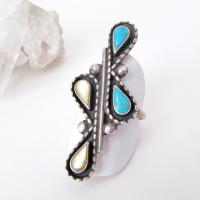 Vintage Southwestern Turquoise & Mother of Pearl Sterling Silver Ring