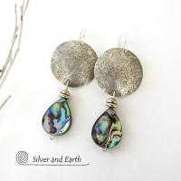 Abalone Sterling Silver Earrings - Natural Paua Shell Jewelry