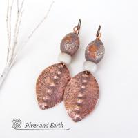 Copper Tribal Earrings with Etched African Agate Stones - Bold Exotic Jewelry